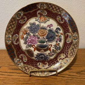 Andrea By Sadek 10"Ceramic Embellished Gold Decorative Plate Asian Florals Gold